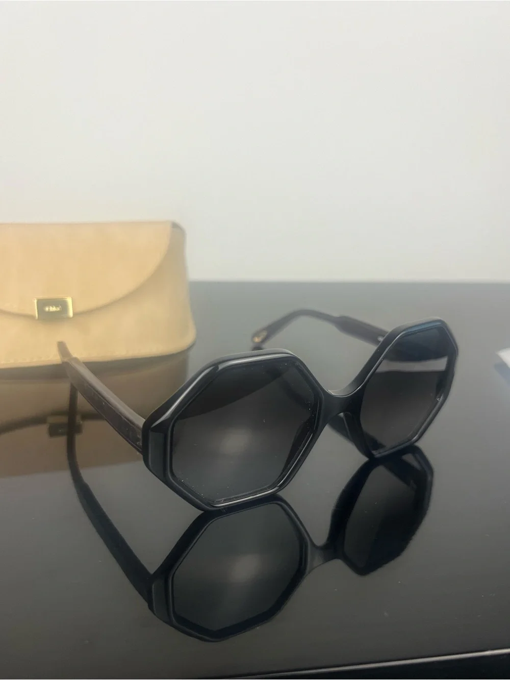 Brand New Chloe Women’s Oversized Geometric Hexagon Sunglasses, Black/Gray, 55mm